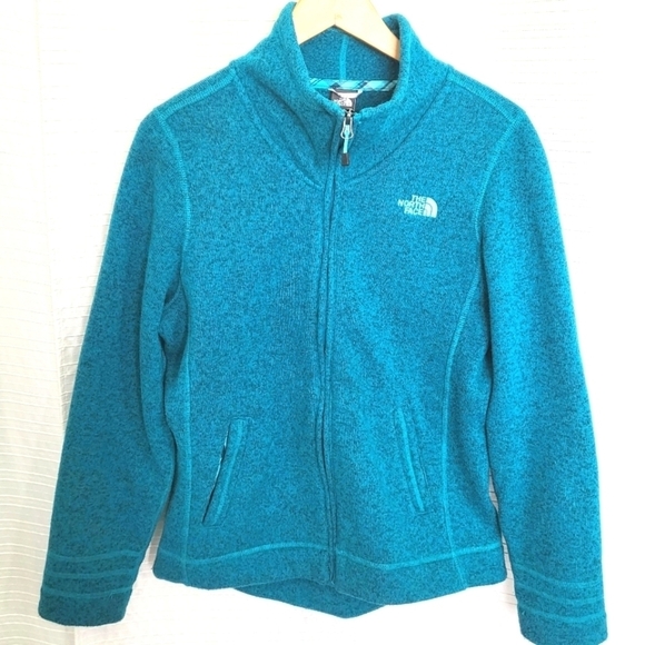 North Face Knit Style Fleece Jacket Crescent Sunset Full Zip Teal Women's M/L - Picture 1 of 12